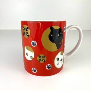 Crazy Cats Japan Red Black Gold Kitten Paw Prints 8 Fl Oz Coffee Tea Mug Cup
